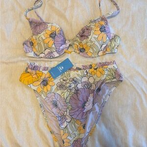Cupshe Floral Bikini Set in Purple and Yellow